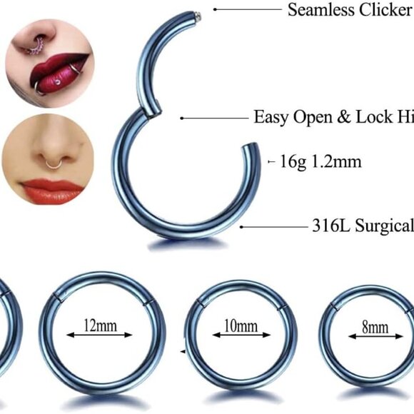 16G Surgical Steel Hinged Clicker Segment Nose Rings Hoop Helix Cartilage Daith - Picture 2 of 5